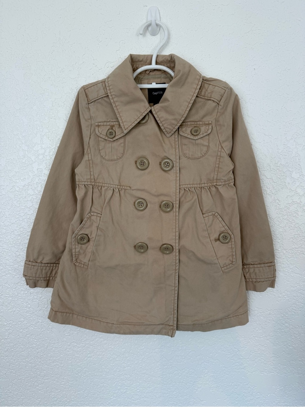 GapKids Girls Small 6/7 Trench Coat Tan Double Breasted Utility Jacket